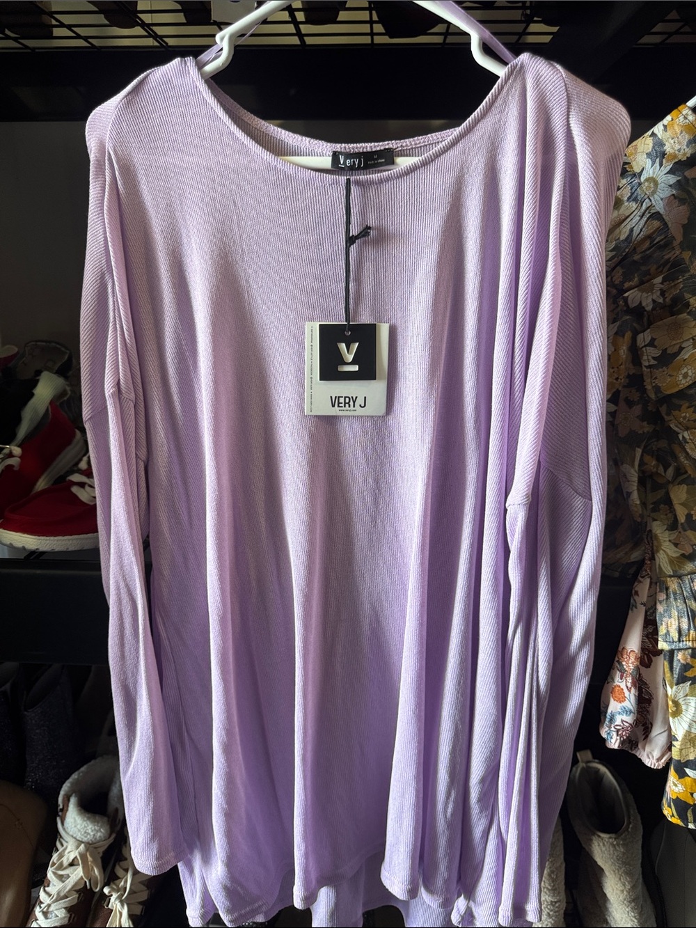 Very J Pastel Lavender Long Sleeve Scoop Top